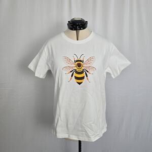 Flamingals Bee Graphic T-Shirt Women's XL White Cotton Short Sleeve Crew NWT